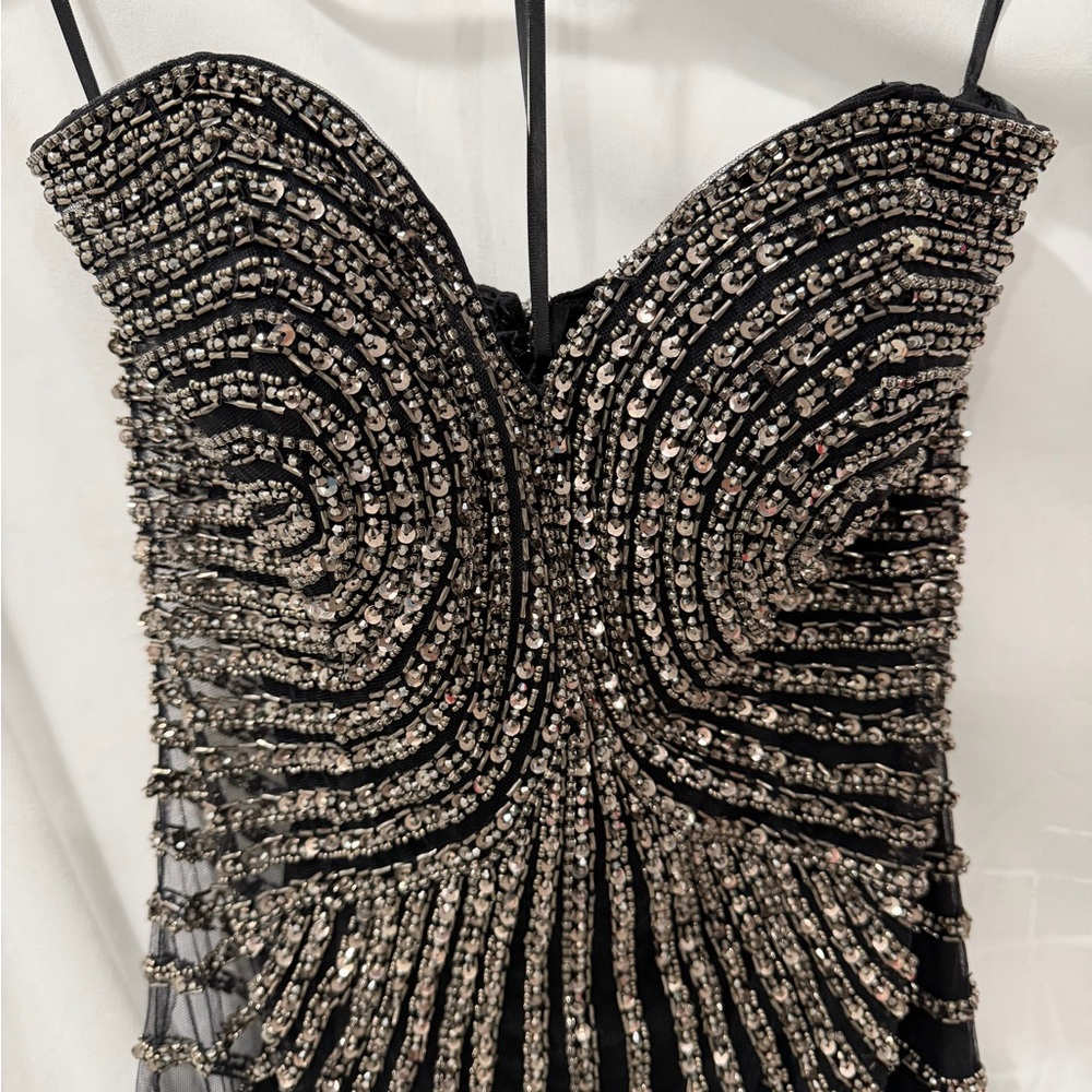 Pronovias Black Strapless Dress with Silver - Atos style 48- Beading size 4 - Picture 4 of 15